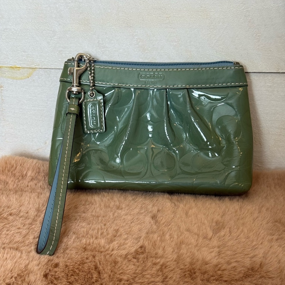 Coach Olive Green Patent Leather Wristlet